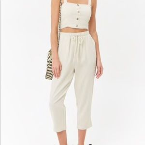 Forever 21 Linen Drawstring Capri Pants/Crop Top
